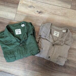 Lot of 2 Red Head Bass Pro Mens XL Cotton Button Down Field Shirts Green Khaki